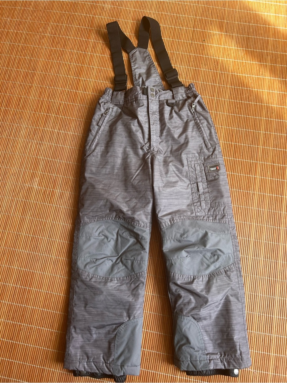 Kids Gray Snow Pants with Adjustable and Removable Suspenders